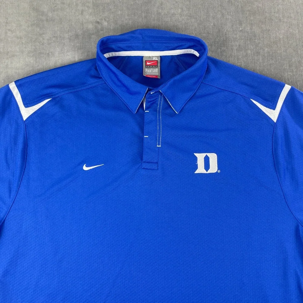 Vintage Duke Blue Devils Nike Men XL Royal Blue Polo Shirt Nike Fit Dry Perf